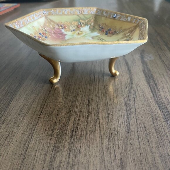 Beautiful Vintage Hand Painted Morimura Nippon Bowl Dish with Three Foot - Picture 4 of 10